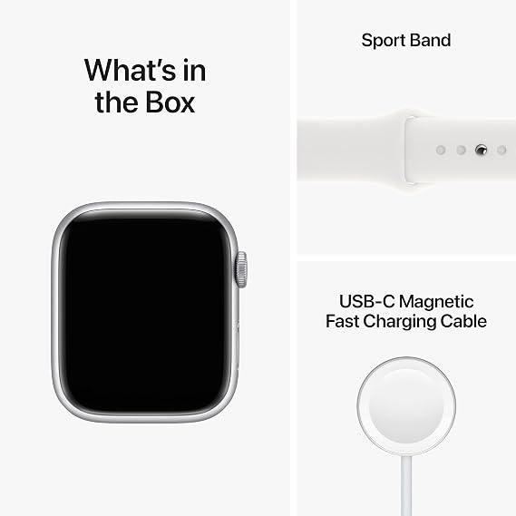Apple Watch Series 8 [GPS, 45mm] Silver Aluminum Case with White Sport Band, M/L (Renewed)