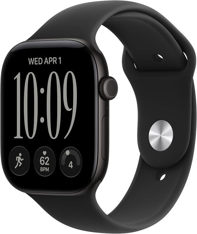 Apple Watch Series 12 GPS + Cellular 46mm Smartwatch Black Aluminum Case, Black Sport Band - M/L. Health + Fitness + Sleep Tracking, Heart Rate, Safety