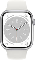 Apple Watch Series 8 [GPS, 45mm] Silver Aluminum Case with White Sport Band, M/L (Renewed)