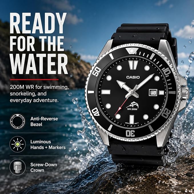 Casio MDV106 Series | Unisex Analog Watch | 200M WR | Stainless Steel Case | Resin Band | 2 Hand Analog (HR, Min, SEC) | Date Display | Screw Down Crown/Screw Down Caseback | 3 Year Battery