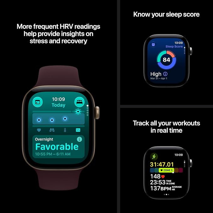 Apple Watch Series 12 GPS + Cellular 46mm Smartwatch Black Aluminum Case, Black Sport Band - M/L. Health + Fitness + Sleep Tracking, Heart Rate, Safety