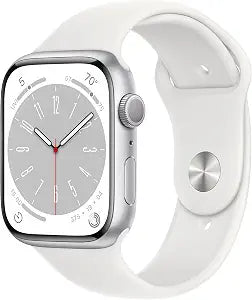 Apple Watch Series 8 [GPS, 45mm] Silver Aluminum Case with White Sport Band, M/L (Renewed)