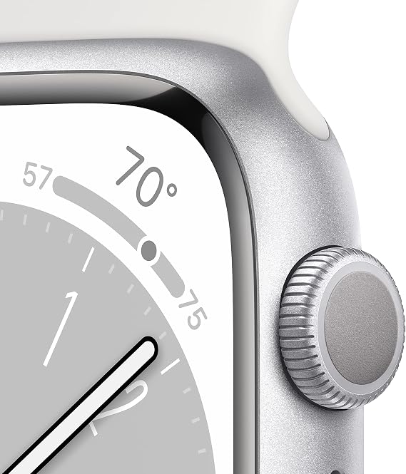 Apple Watch Series 8 [GPS, 45mm] Silver Aluminum Case with White Sport Band, M/L (Renewed)